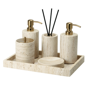 DecoTalk侘寂风洞石卫浴洗漱套件中古风浴室香薰纸巾盒托盘收纳罐