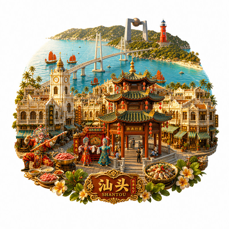 汕头小公园浮雕金属磁力冰箱贴