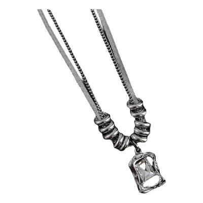 韩国【设计师】2025新款小众设计锆石双层叠戴项链锁骨链毛衣链