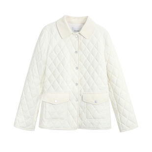 Maven Lin 品质奢宠 复古菱形格翻领棉服女高级气质短款棉衣外套