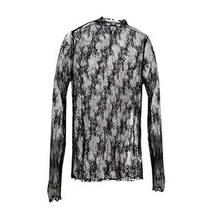 半高领蕾丝打底衫女长袖洋气秋冬新款毛衣内搭纱衣网纱上衣大码