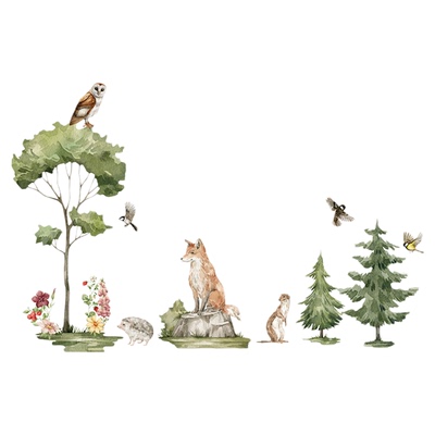 《Tanzania》北欧儿童房装饰墙贴森林动物大树壁纸自粘贴画高级感