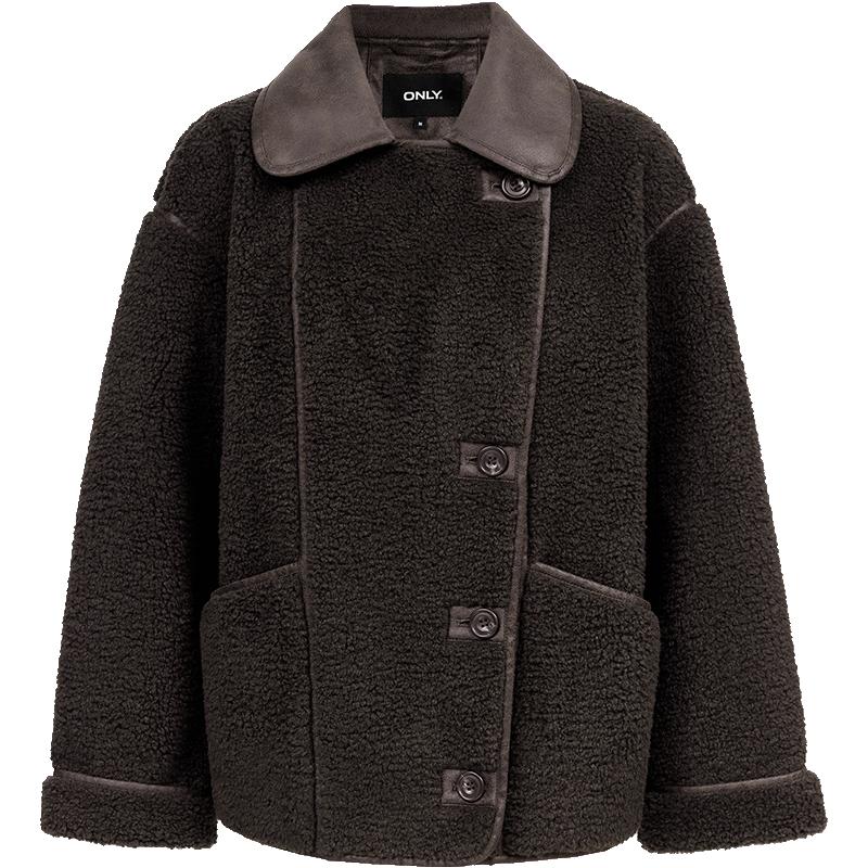 ONLY皮革拼接宽松棉服外套