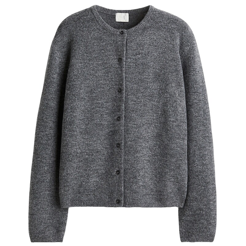 HM女装毛针织衫2025冬季新款圆领保暖简约宽松版气质开衫1239431