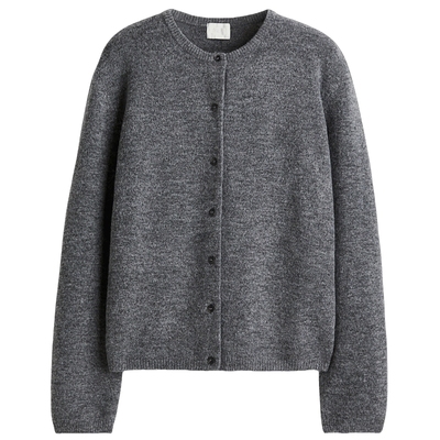 HM女装毛针织衫2025冬季新款圆领保暖简约宽松版气质开衫1239431