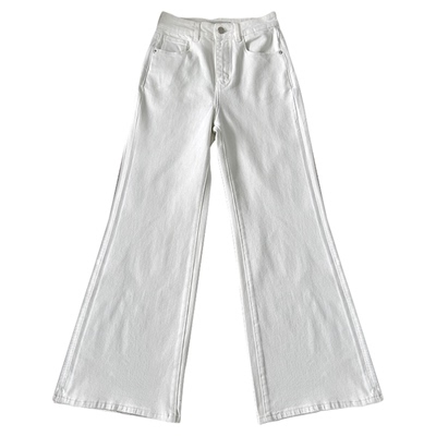 白色直筒喇叭裤四面弹牛仔裤长裤