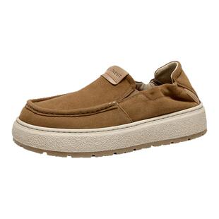 梦特娇翻毛皮鞋男款春季商务英伦风豆豆鞋男一脚蹬真皮高端休闲鞋