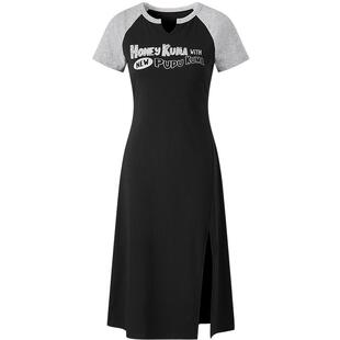 【Honey Kuma联名】乐町插肩针织短袖连衣裙夏甜酷辣妹风开叉长裙