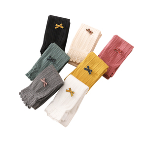 女童打底裤儿童春秋薄款裤子纯棉女宝宝九分裤春夏白色连裤袜灰色