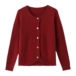 采多宝大码女装圆领须边银丝毛衫胖mm慵懒高级感修身开衫上衣