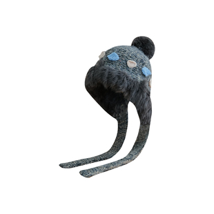 素单舍西秋冬加厚兔毛针织毛线帽女显脸小甜美保暖护耳绑带包头帽