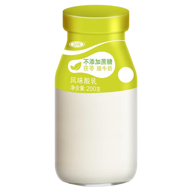 【北京日配到家】三元0蔗糖茯苓酸奶低温酸奶玻璃瓶装200g/瓶