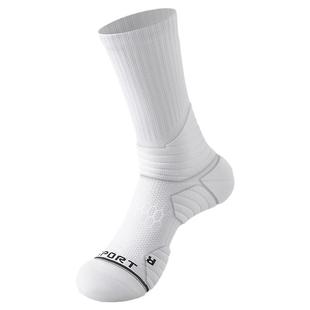 运动袜子男款冬季长筒加厚毛巾底马拉松专业跑步袜羽毛球袜纯白色