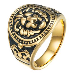 泰爱你复古霸气欧美风狮子头戒指潮男个性钛钢指环帅气酷炫戒子