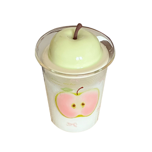 可爱苹果玻璃杯家用耐高温咖啡牛奶杯果汁杯带吸管大容量杯子学生