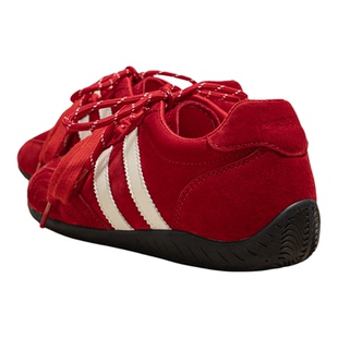 红色鞋子厚底德训鞋女2026新款春季真皮内增高休闲板鞋百搭运动鞋