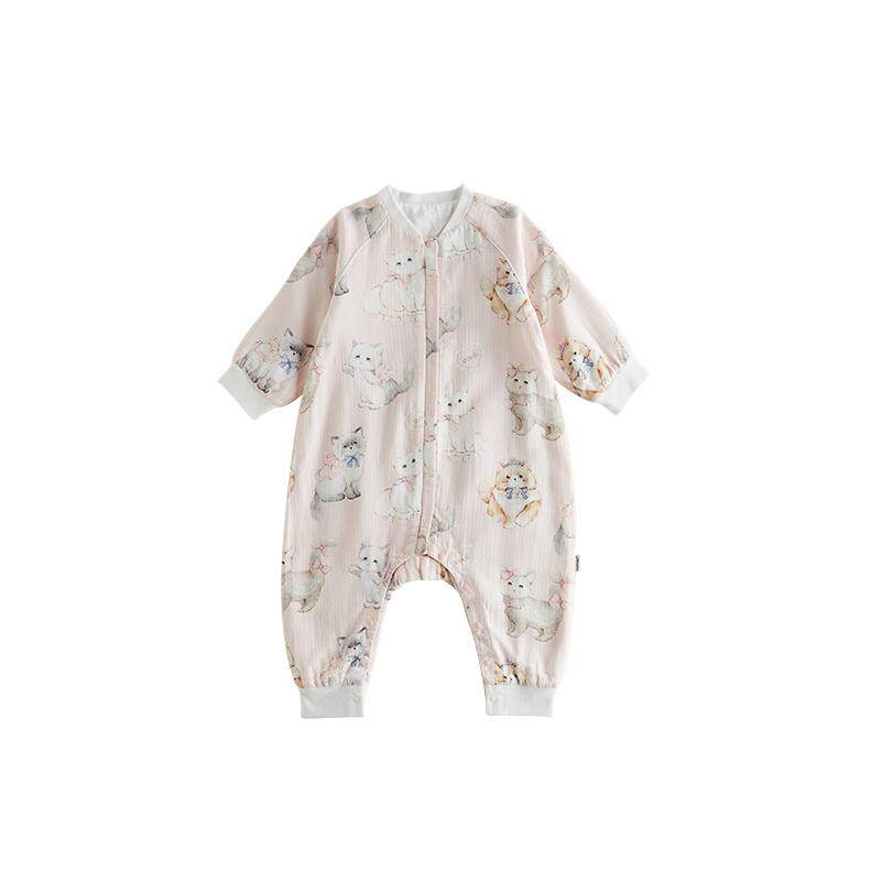 OAK FAMILY儿童睡袋竹棉纱布婴幼儿防踢被四季通用款分腿夹棉睡袋
