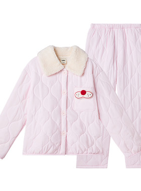 yso【酷猫系列】睡衣女冬季加厚粉色夹棉保暖可爱家居服外穿套装D