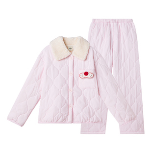 yso【酷猫系列】睡衣女冬季加厚粉色夹棉保暖可爱家居服外穿套装D
