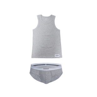 男士背心+内裤 打底内搭50支螺纹棉透气舒适 白色三角裤 轻薄弹力