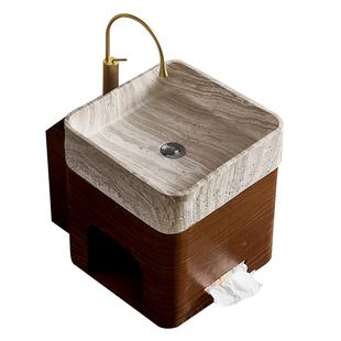 极简中古风壁挂木纹洗手盆艺术设计师款挂墙式洗脸盆民宿洗手池盆