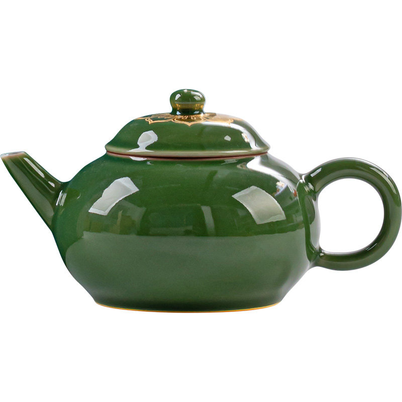 君器复古陶瓷鎏金刻绘小茶壶