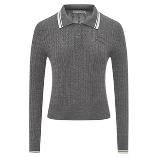 MOUSSY 2026早春新品学院风polo领绞花修身毛针织衫028IAZ70-1001