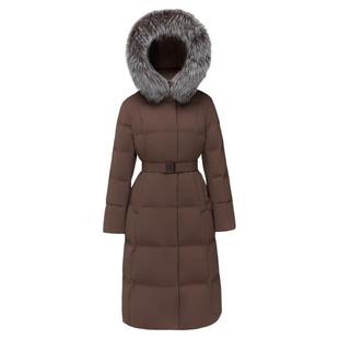 波司登25新款鹅绒羽绒服女过膝长款收腰连帽保暖银狐毛领