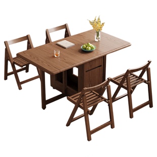 实木折叠餐桌家用小户型餐桌中古风餐桌椅2025新款实木饭桌长方形
