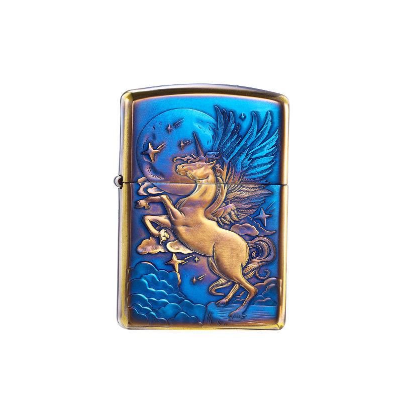 zippo正品盔甲浮雕马防风打火机