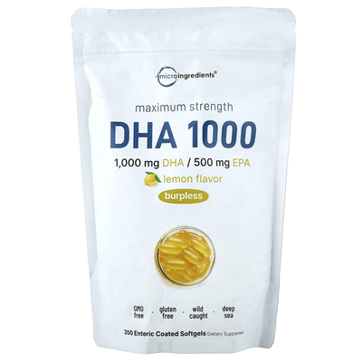 Micro Ingredients,DHA 1000, Lemon, 200 Enteric Coated Softge