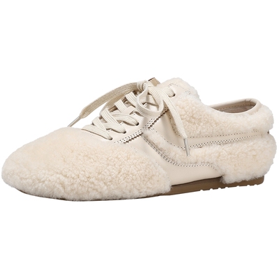 BellaLily冬款时尚通勤风平底鞋女加绒保暖毛毛鞋潮流休闲鞋