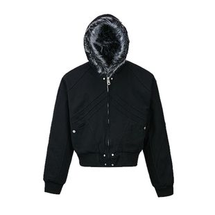 座山雕棉服男冬季鲨鱼鳃帆布裁剪夹克加厚保暖外套仿兔毛廊形棉衣