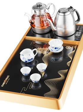 金灶钢化玻璃一体茶盘茶具套装
