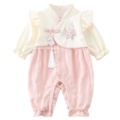 盘扣新中式春秋女宝宝公主连体衣