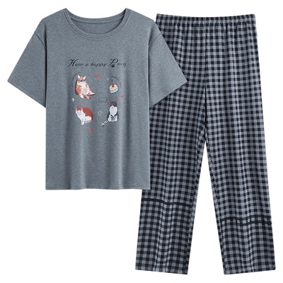 短袖睡衣套装女士自带胸垫防凸点