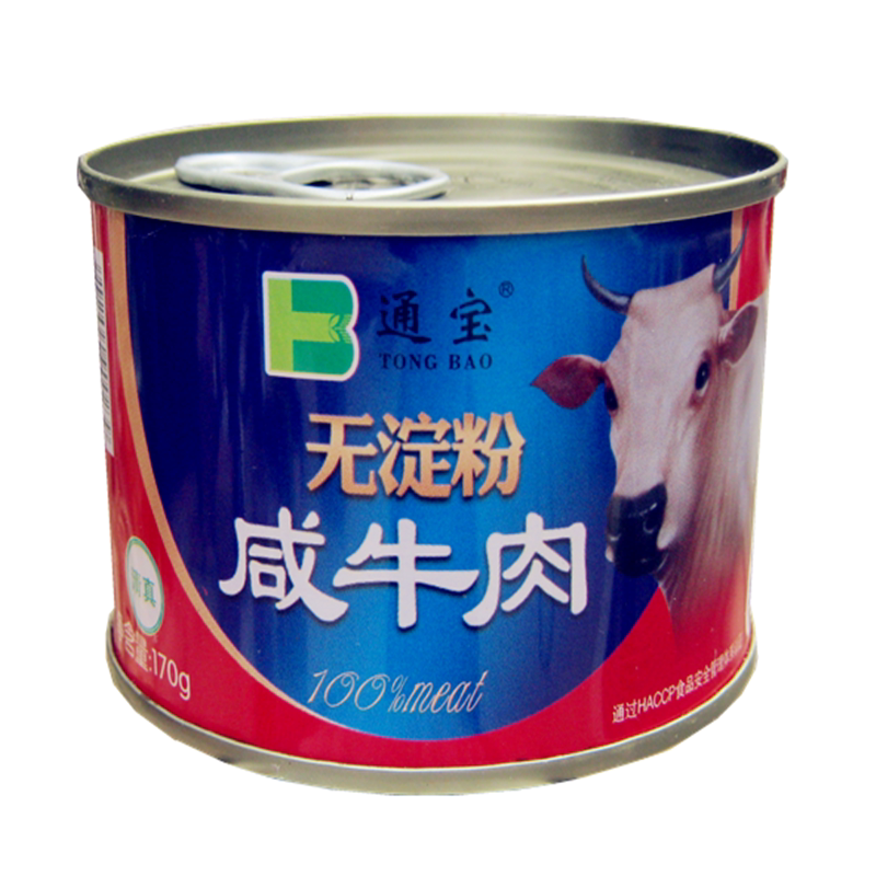 通宝牌无淀粉咸牛肉午餐肉罐头清真食品即食熟食牛肉制品火锅食材