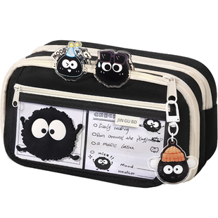 小煤球超大容量透明笔袋女生2025新款高颜值ins风文具盒男女孩款小学生儿童铅笔盒学霸多功能痛包文具袋初中