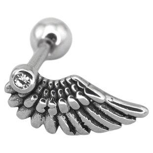 Shinma钛钢镶钻单边翅膀天使个性小众耳钉唇钉耳骨钉亚比暗黑朋克