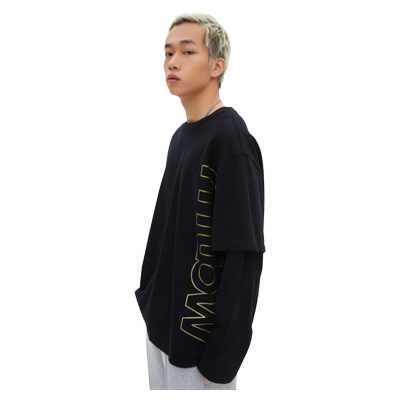 美特斯邦威字母印花假两件卫衣男