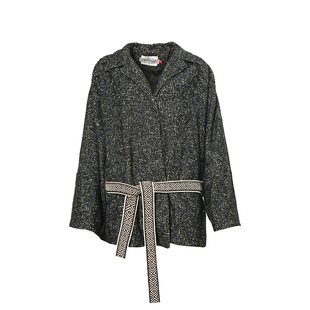 REFUSE CLUB 25AW 黑花色羊毛编织束腰大衣外套