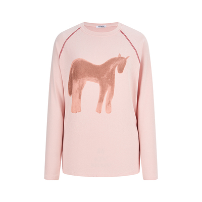 小马印花长袖t恤宽松插肩袖上衣