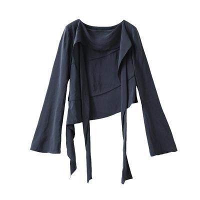 popchrio不规则飘带喇叭长袖衬衫