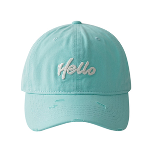 Himade秋季薄荷绿破洞棒球帽子女宽檐显脸小软顶多巴胺鸭舌帽遮阳