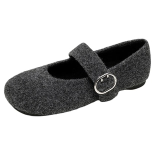 百搭加绒保暖单鞋女毛呢绒面毛毛鞋平底一字带毛绒玛丽珍鞋女