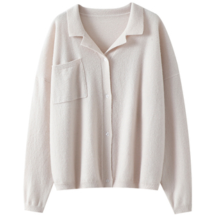 有品的老钱!小西装翻领100%山羊绒开衫女纯羊绒毛衣外套宽松秋冬