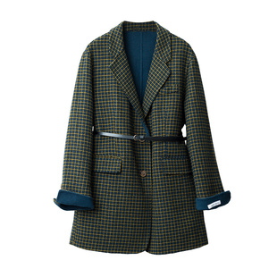闭眼抢 格子腰带短款手工双面羊绒外套 羊毛呢子大衣毛呢2024春季