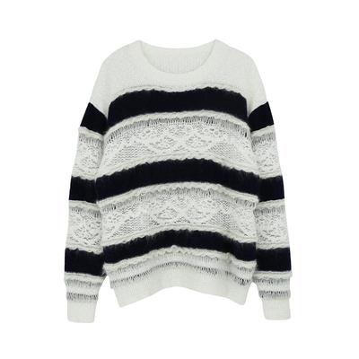有尾女装海军风蕾丝拼接套头毛衫