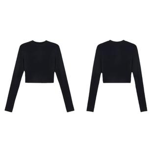 pusumede 白色半高领打底衫女修身显瘦长袖T恤百搭针织衫短款上衣