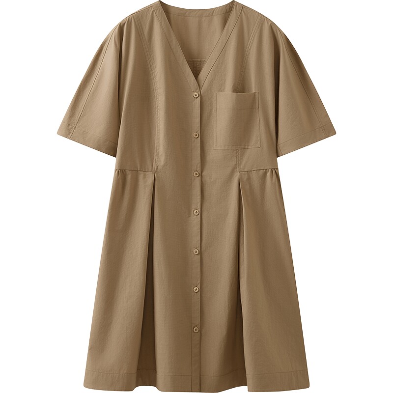 【商场同款】播26夏新品V领短袖连衣裙女复古裙子BDT2LD1878